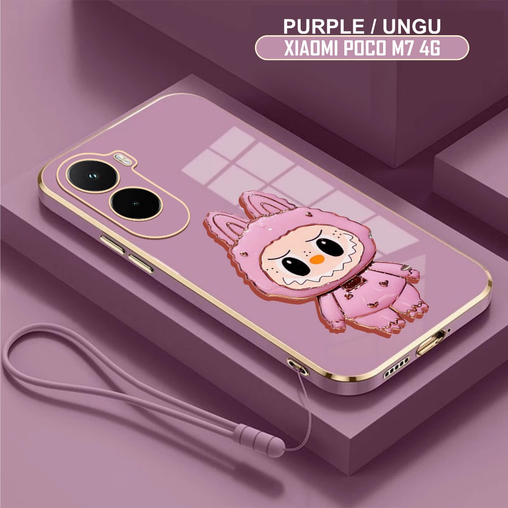 เคสนิ่ม Xiaomi Poco M7 4G Casing Labubu Mirror Holder Glass Free Mobile Phone Lanyard Strap