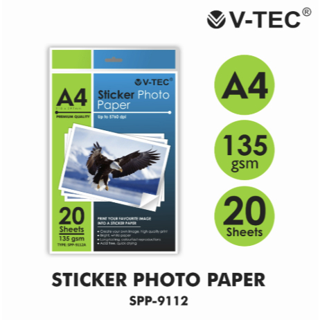V-TEC STICKER PHOTO PAPER A4 135 GRAM TYPE SPP-9112A/กระดาษ PHOTO