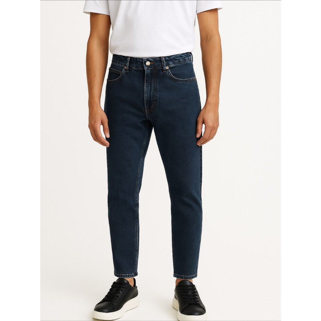 ZARA DENIM SLIM TAPER CROPPED DEEP BLUE WASHED JEANS (29)