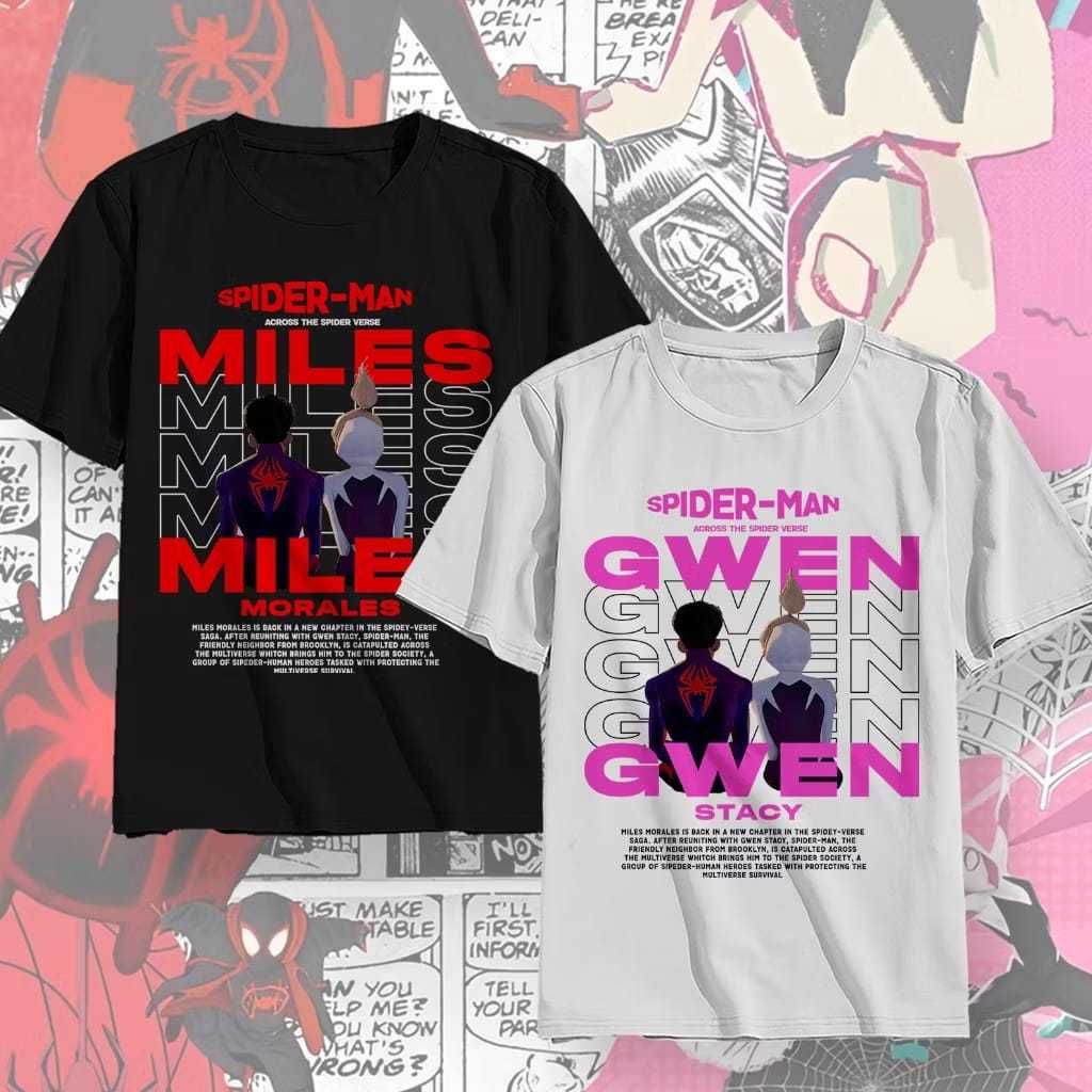 เสื้อยืดคู่รัก Spiderman Miles Morales & Gwen Stacy สีขาว || เสื้อยืดคู่รัก Spiderman Miles Morales 