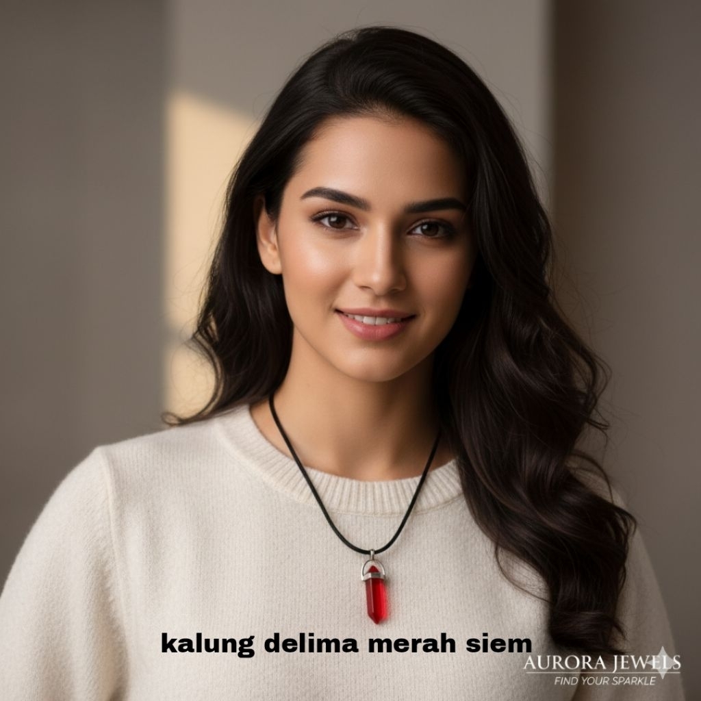 MERAH Siem สร้อยคอจี้ทับทิมสีแดงพร้อมเชือกสีดํา