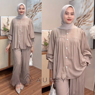AUREY Oneset Blouse Nemma Setelan Blouse Kancing Busui Set Celana Rayon Wanita Nyaman Kekinian