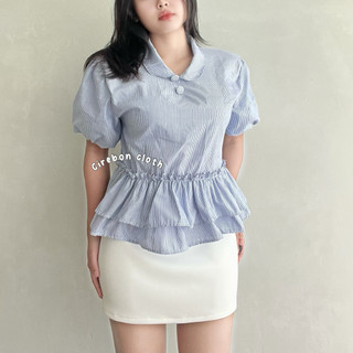 KIYANA Cirebon Cloth - Azura Puffy Blouse / Korean Blouse / Atasan Korea Lucu / Atasan Wanita Lucu / Atasan Wanita Cantik