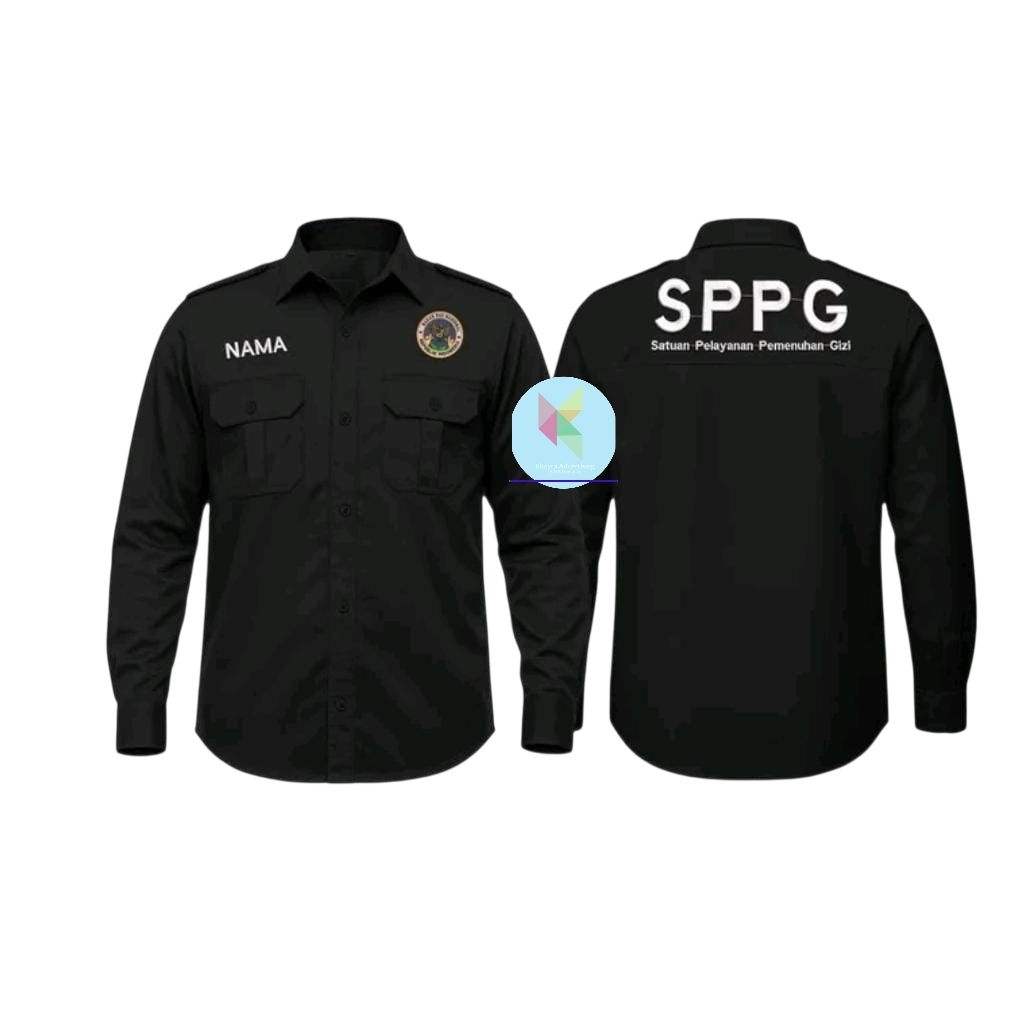 KEMEJA SPPG BGN เสื้อ SPPG BGN SPPG BGN เครื่องแบบ แขนยาวสีดํา 2 กระเป๋า