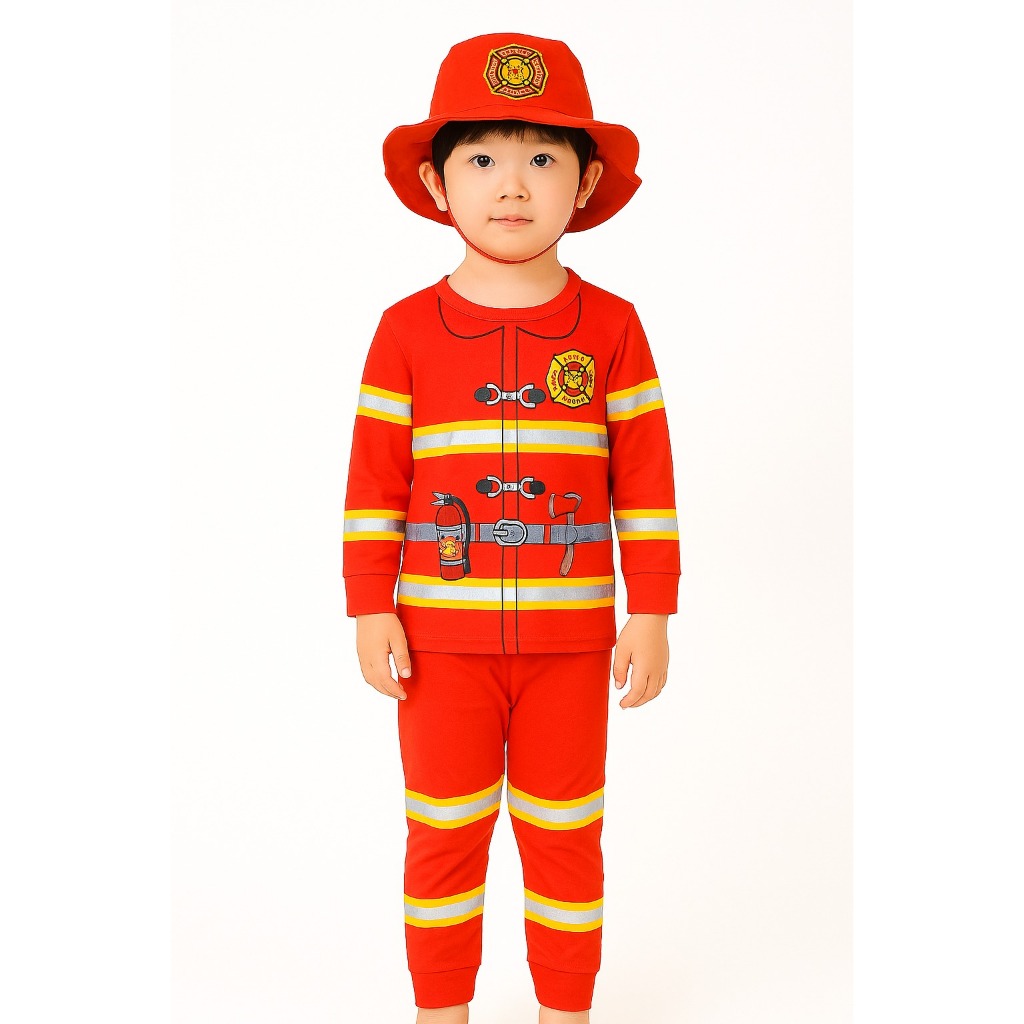 LONG FIREFIGHTER COSTUME สําหรับเด็กพร้อมหมวกฟรี