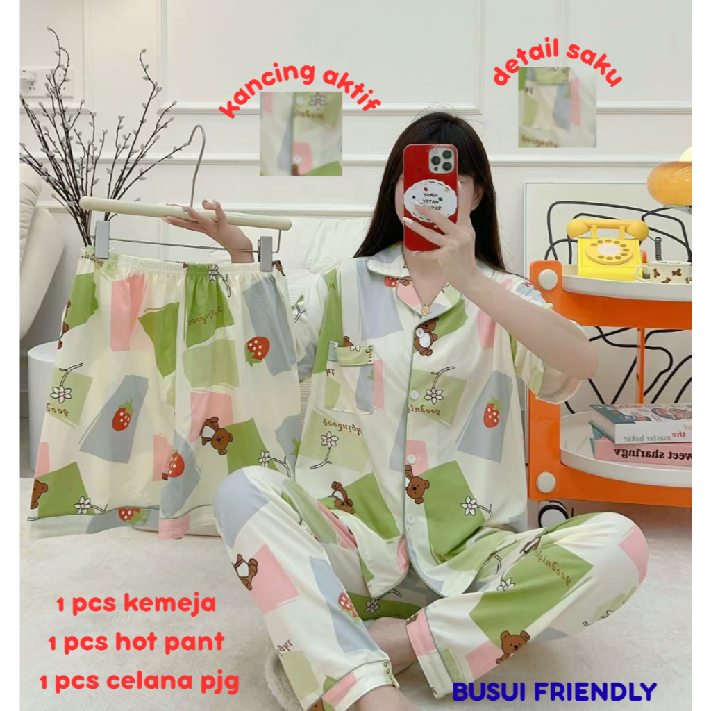 ชุดนอน 3 in 1 LEISURE WEAR XL XXL / ชุดนอนให้นมแขนสั้น 2 กางเกง 1 เสื้อ