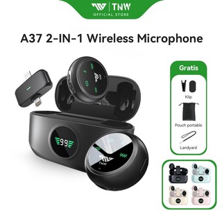 TNW A37 2-In-1 Wireless Microphone Dual Magnetic Lavalier Mikrofon Plug & Play Clip-On Mic With Charging Case for Live Stream Interview YouTube