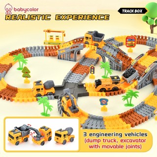 BABYCOLOR 281PCS City Truck Konstruksi Mobil Set Mobil Track Railcar DIY Rel Mobil Track Elektrik