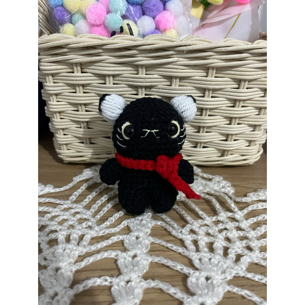 GANTUNGAN Black Cat Crochet Amigurumi | ถักถักถัก | พวงกุญแจ | พวงกุญแจ