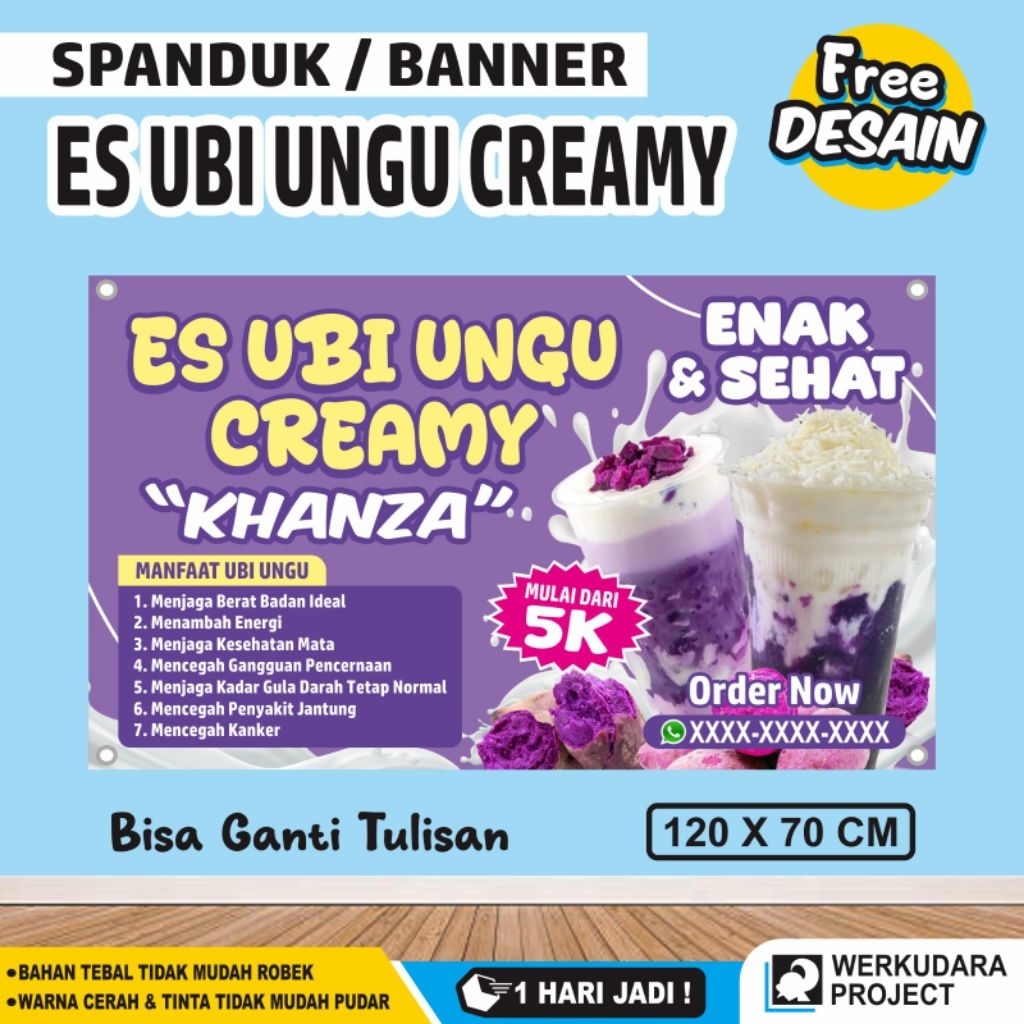 อู่ ที่กําหนดเองครีมสีม่วงมันเทศน้ําแข็งแบนเนอร์ขนาด 120 x 70 ซม. / ที่กําหนดเองครีมสีม่วงหวานน้ําแข