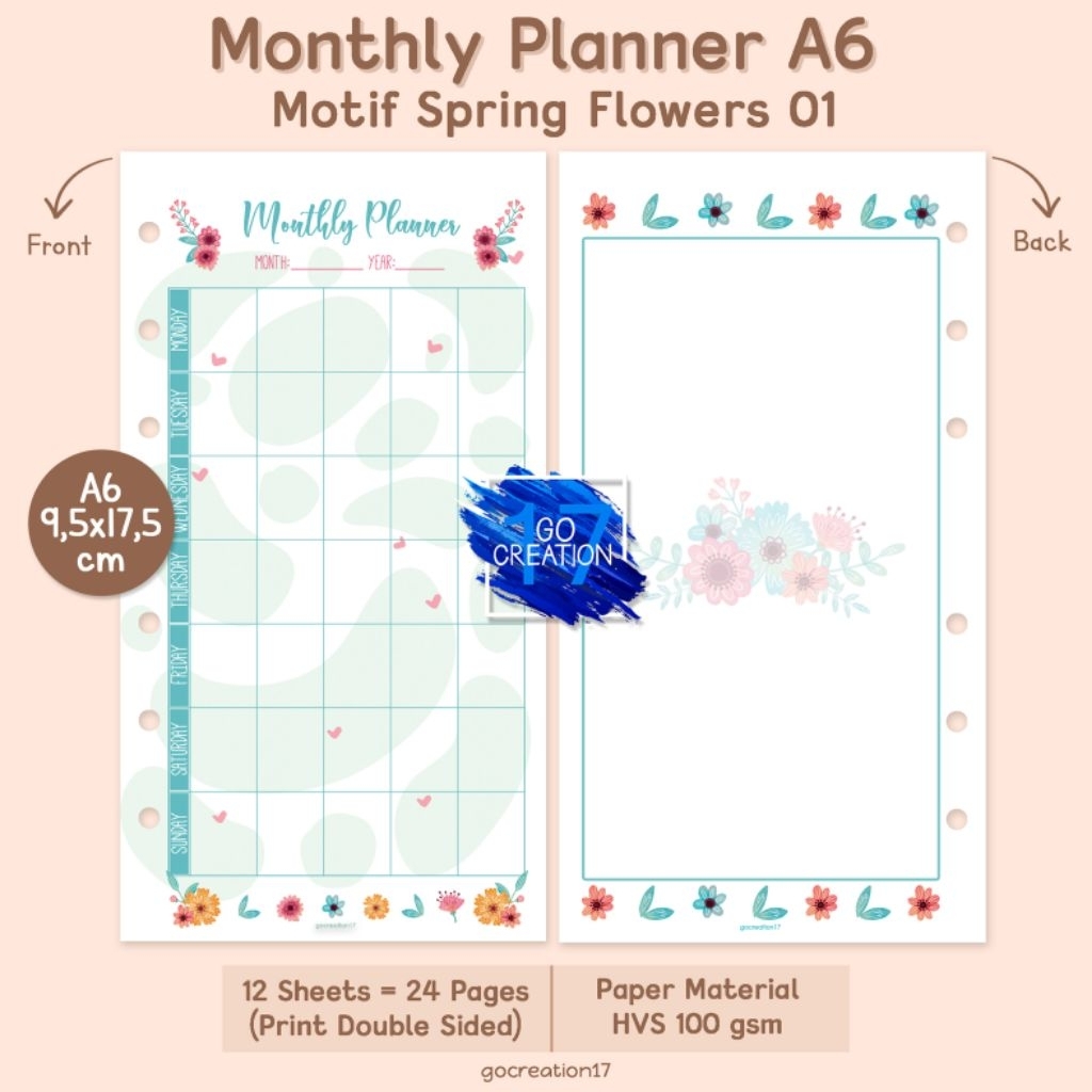 Planner Book Refill Binder รายเดือน Planner Premium Patterned A6