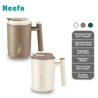 Heefn Gelas Stainless Botol Minum Kopi Teh 500Ml Tahan Panas Dingin Anti Tumpah