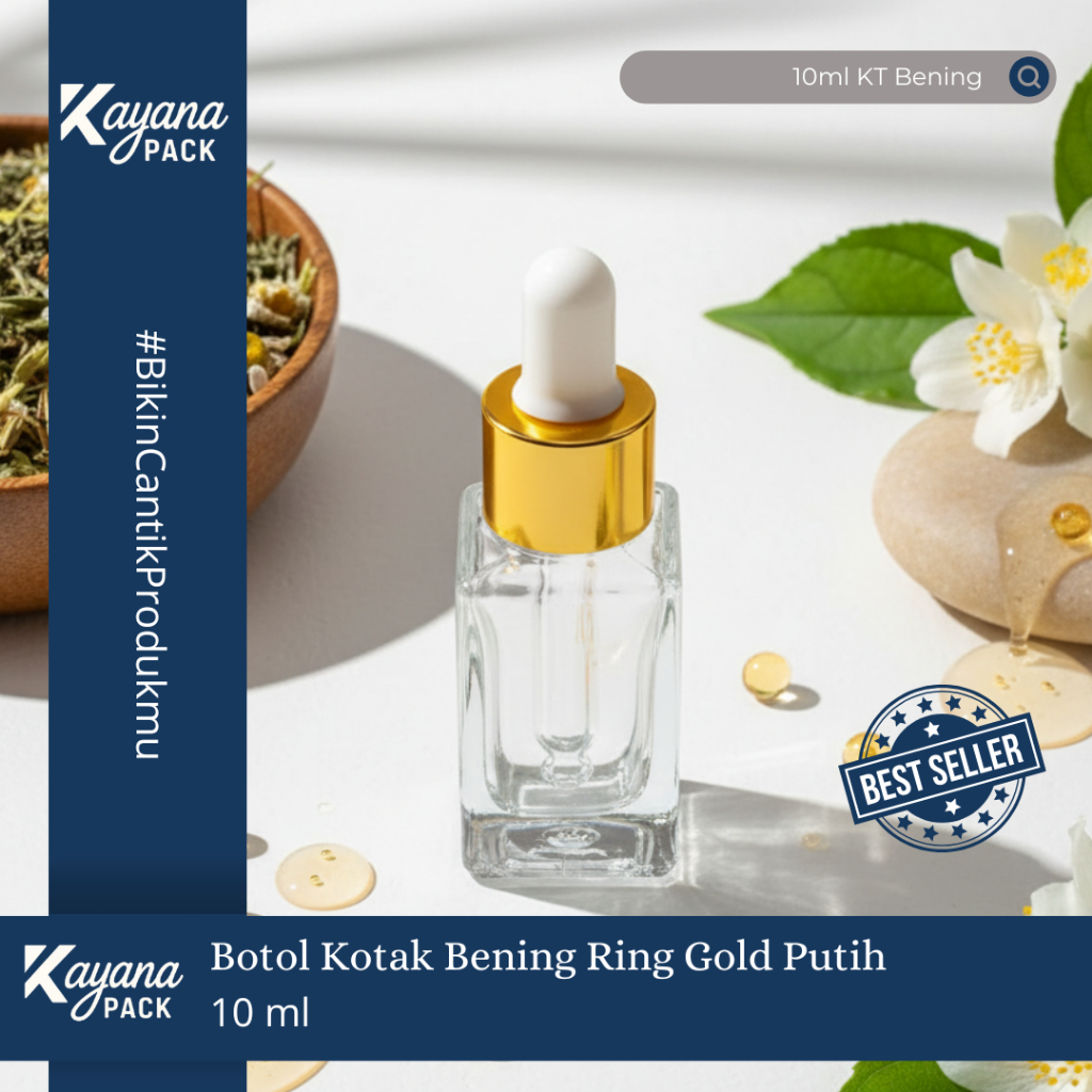 10ML CLEAR SQUARE DROP PIPETTE BOTTLE WITH GOLD RING CAP (10ML KT BOTTLE)