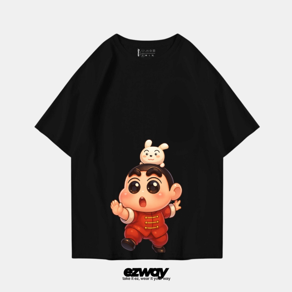 เสื้อยืด Ezway เสื้อยืด Shinchan Kungfu | เสื้อยืดโอเวอร์ไซส์ครอปเด็ก Unisex