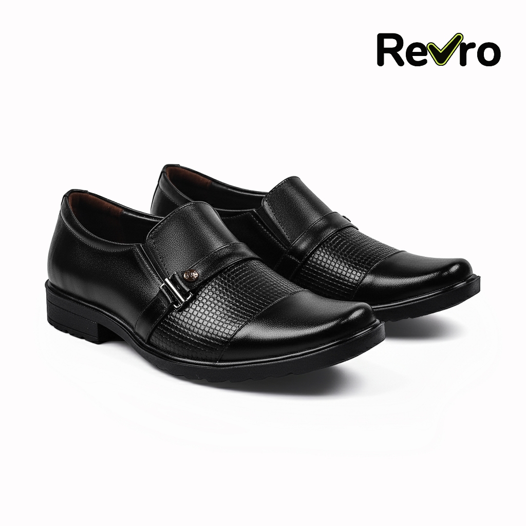Revro Mens Slip-On ของแท้หนังอย่างเป็นทางการสีดํา Exclusive & สบายรองเท้าไม่มีส้น - REGAL