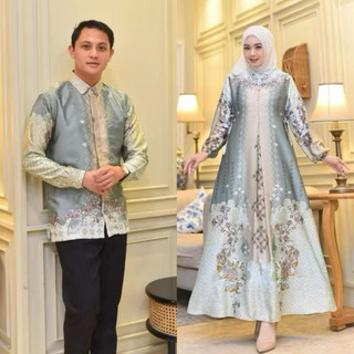 Couple Dress MEDINA Bahan Silk Premium Set Pasangan Atasan kemeja | Gamis Motif Elegan silk Premium Gamis Couple Pesta Kondangan dan Lebaran 2025 Terbaru