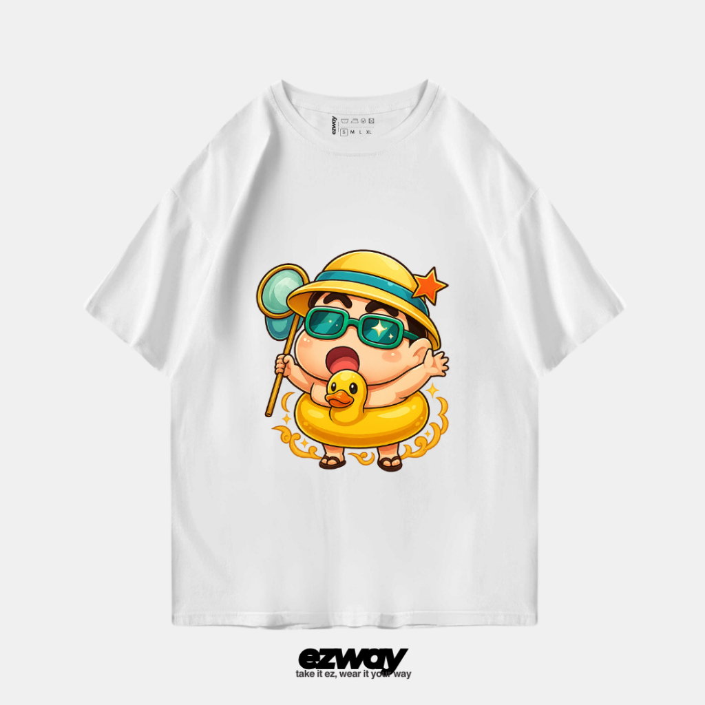 เสื้อยืด Ezway เสื้อว่ายน้ําชินจัง | เสื้อยืดโอเวอร์ไซส์ครอปเด็ก Unisex