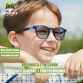 MKTRIZZ Kacamata Anak Photochromic Anti Radiasi Kacamata Minus Blueray Ringan Oval TR90 101S
