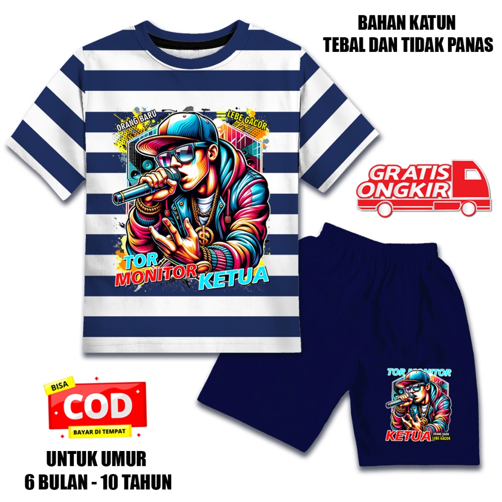 KATUN สูทลายทาง สูทเสื้อยืดเด็ก อายุ 6 เดือน - 10 ปี ผ้าคอตตอน dtf tor ketua 2