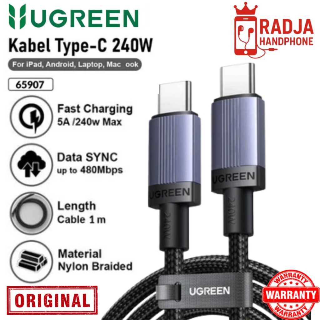 UGREEN 65907 Type C ถึง Type C ชาร์จเร็ว 240W สายถักไนลอน