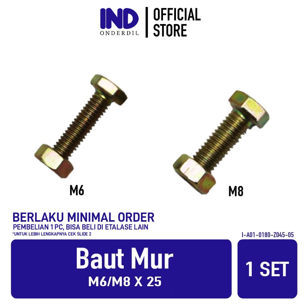 IND อะไหล่ Bolt Nut M6x25 M8x25 M6 M8 x 25 8x25 M 8 6 Bolt Nut สีเหลือง 10 12