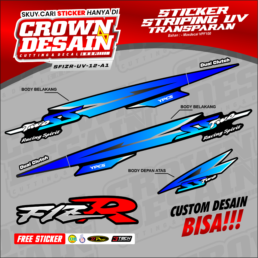 Striping สติกเกอร์ Polet รายชื่อรถจักรยานยนต์ Yamaha F1ZR fizr fiz r f1 zr 2001 สีดําเงินรายการ body