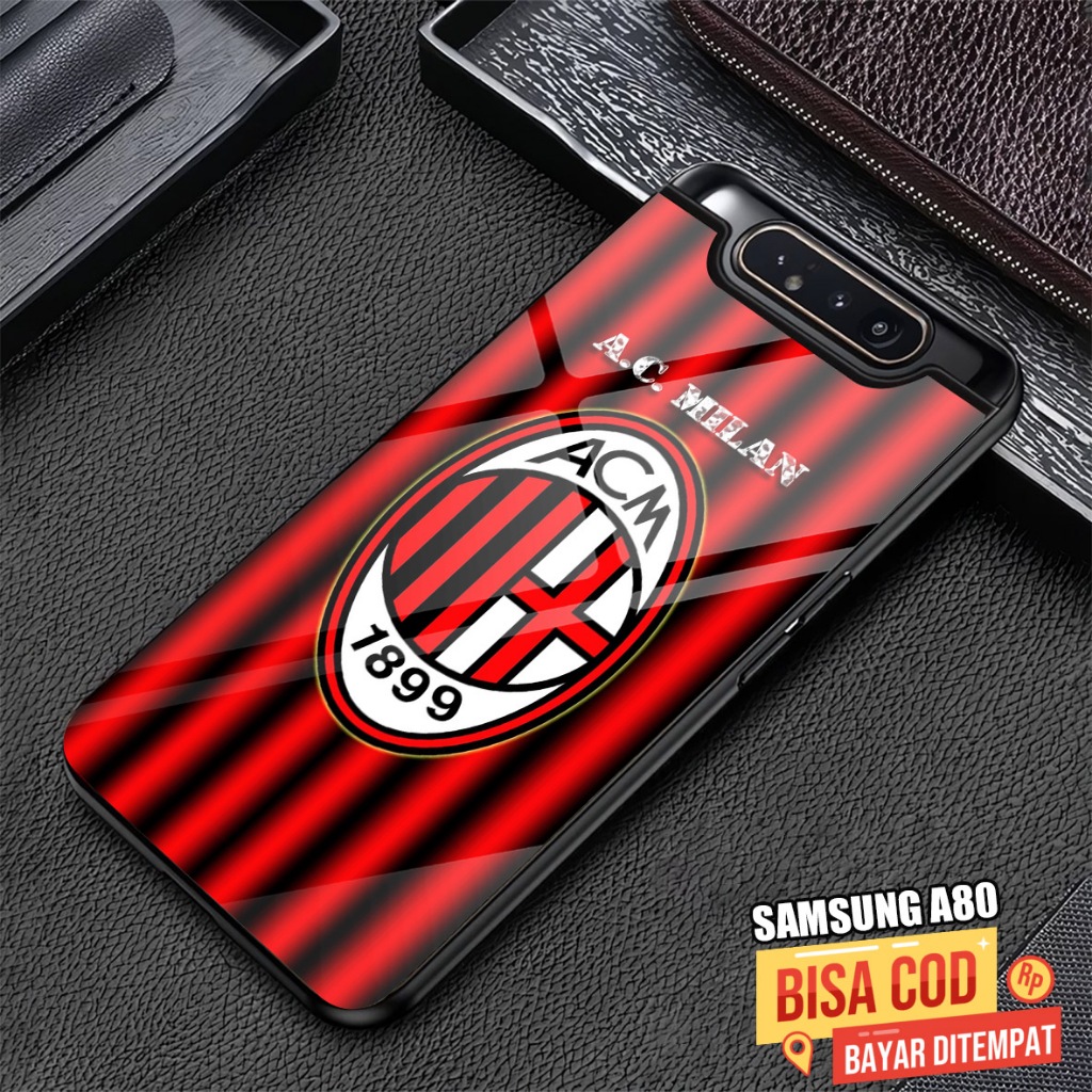 HP GUMMYHO - เคสกลิตเตอร์แก้วเคลือบเงาสําหรับซัมซุง A80 ประเภทโทรศัพท์ - เคสแฟชั่น CLUB BOLA ACMILAN