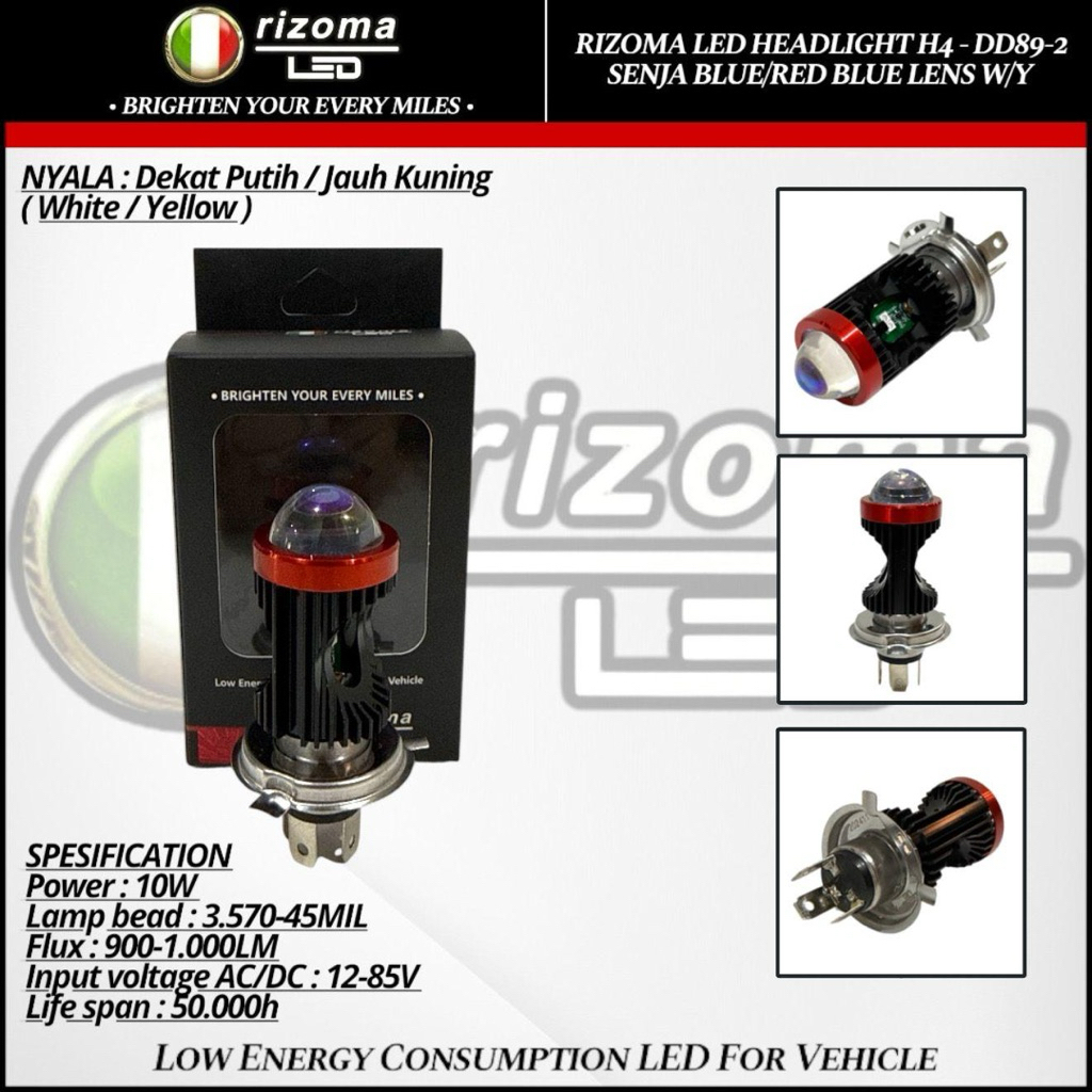 MERAH Rizoma Led Racing - H4 ไฟหน้า Rizoma ไฟหน้า H4 DD89-2 Dusk Blue Red Blue เลนส์ WY Ceramic Flas