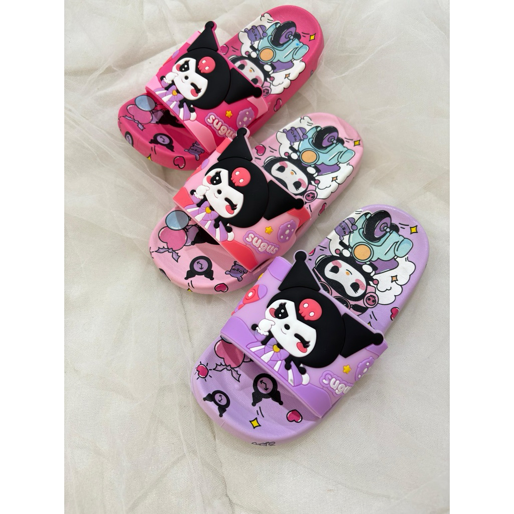 LOKAL [ขนาด 26-35] KUROMI GIRLS SLIP-ON SANDALS ROTATING TOY / RUBBER 2 3 4 5 6 7 8 YEARS LOCAL GLOW