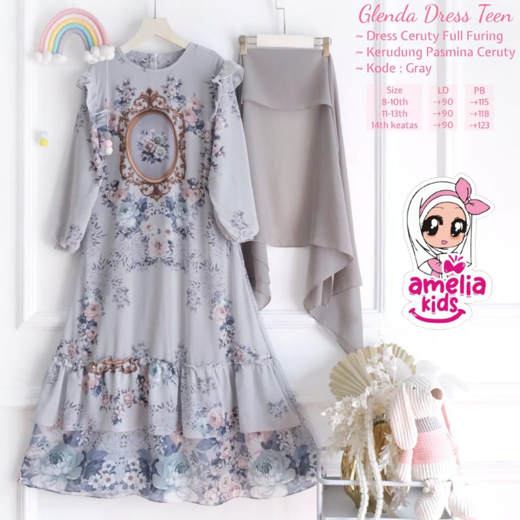 Glenda dress วัยรุ่นเด็ก original Amelia kids/ ชุดเดรสสําหรับเด็กผู้หญิงอายุ 8-16 ปี