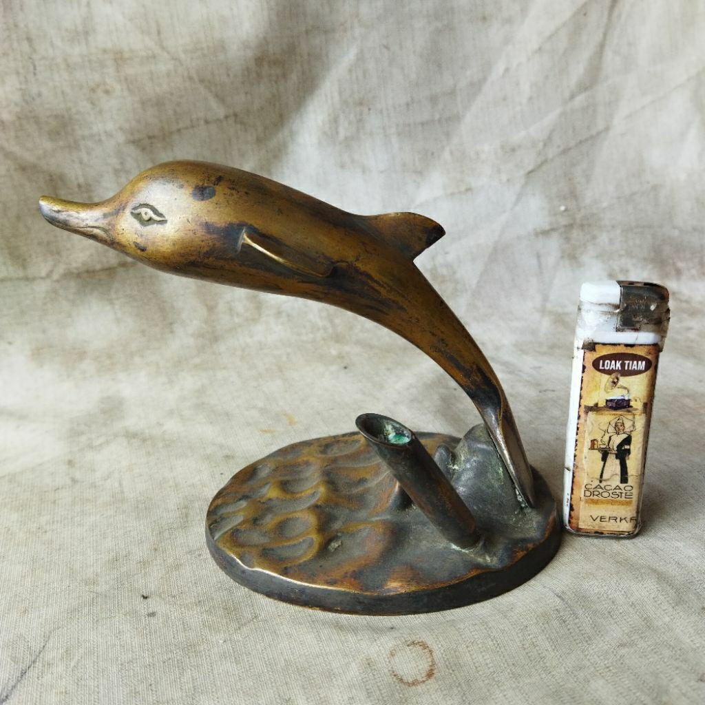 Vintage Display Old Brass Dolphin Pen Holder
