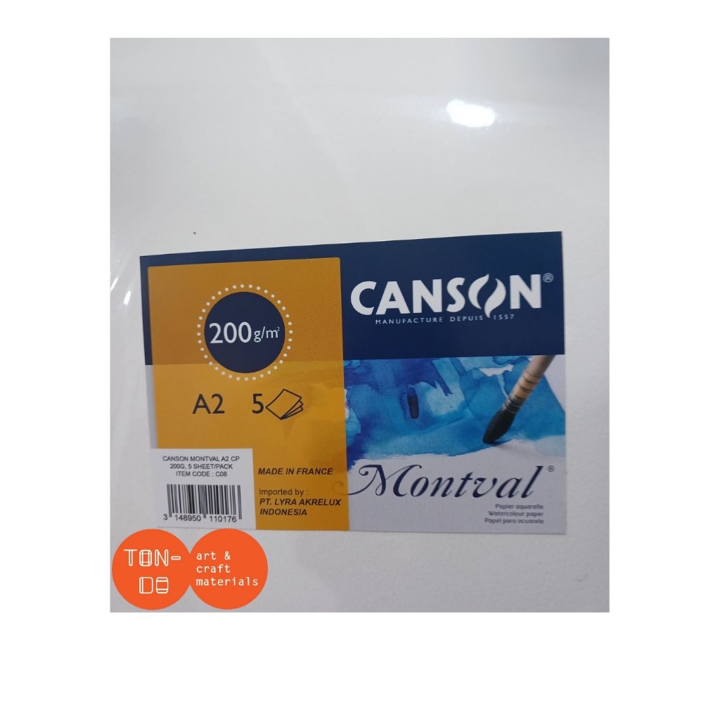 CANSON MONTVAL A2 - 200gsm CONTENTS 5PCS TYPE: C08 / CANSON A2 - 200gsm WATERCOLOR กระดาษ CONTENTTS 