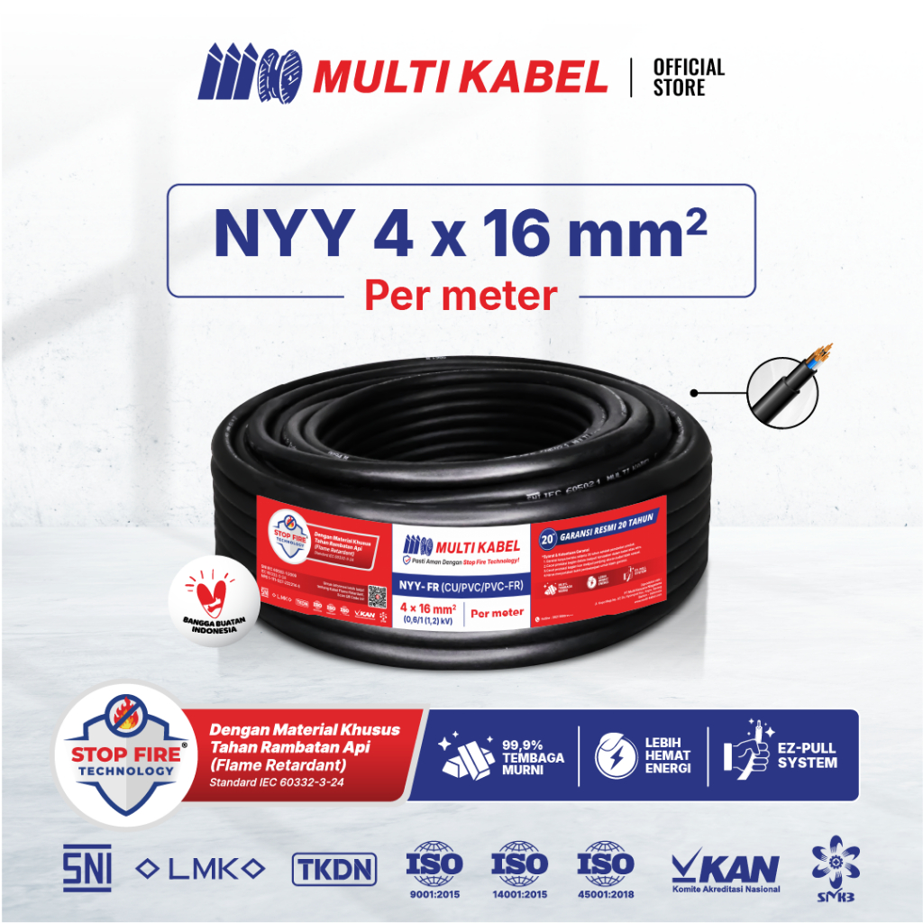 MULTI CABLE - NYY 4x16 mm2 สายไฟ - สายทองแดงลวดบริสุทธิ์ PVC SNI - สีดํา - ต่อเมตร