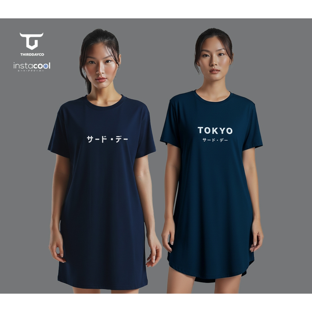 ชุดเดรสหลวม Daster ผู้หญิง Instacool LD Rounded Katakana Navy LTB11D โตเกียว Katakana LTF11