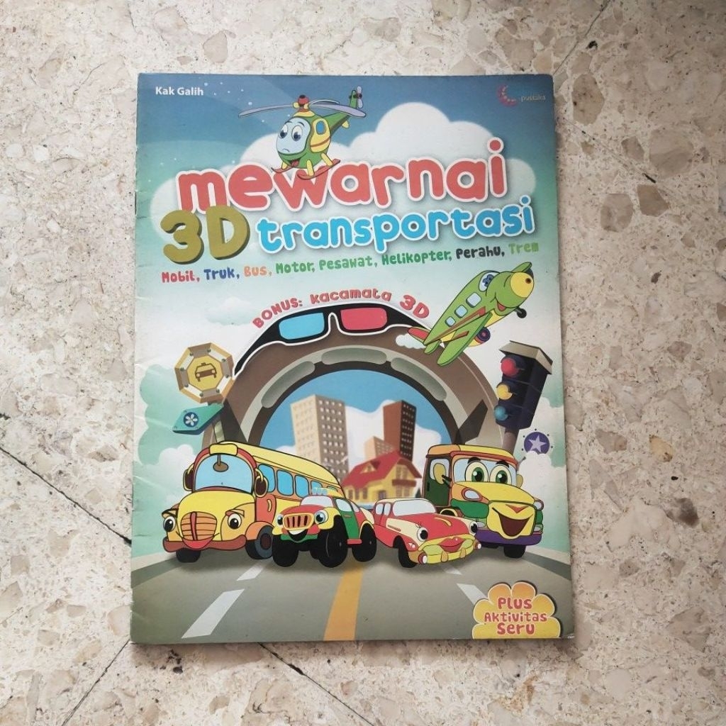 CHILDRENS ACTIVITY BOOK / COLORING 3D TRANSPORTATION CAR, TRUCK, BUS, MOTORCYCLE, NURSE, HELIKOPTER,