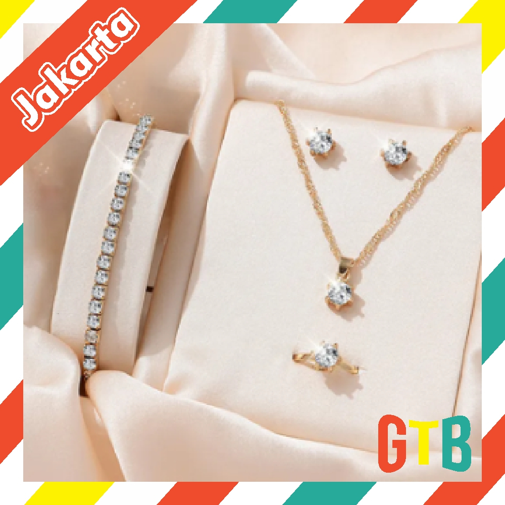 GTB 5 ชิ้นZirconชุดเครื่องประดับสร้อยคอสร้อยข้อมือแหวนต่างหู 4in1 แฟชั่นยุโรปและอเมริกาเครื่องประดับ