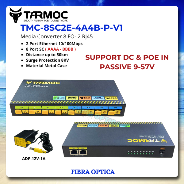Tarmoc TMC-8SC2E-4A4B-P-V1 | สวิตช์แปลงสื่อ 8FO 2LAN / 8 FO 2 LAN 10/100Mbps POE IN 9-57 โวลต์ | 8SC