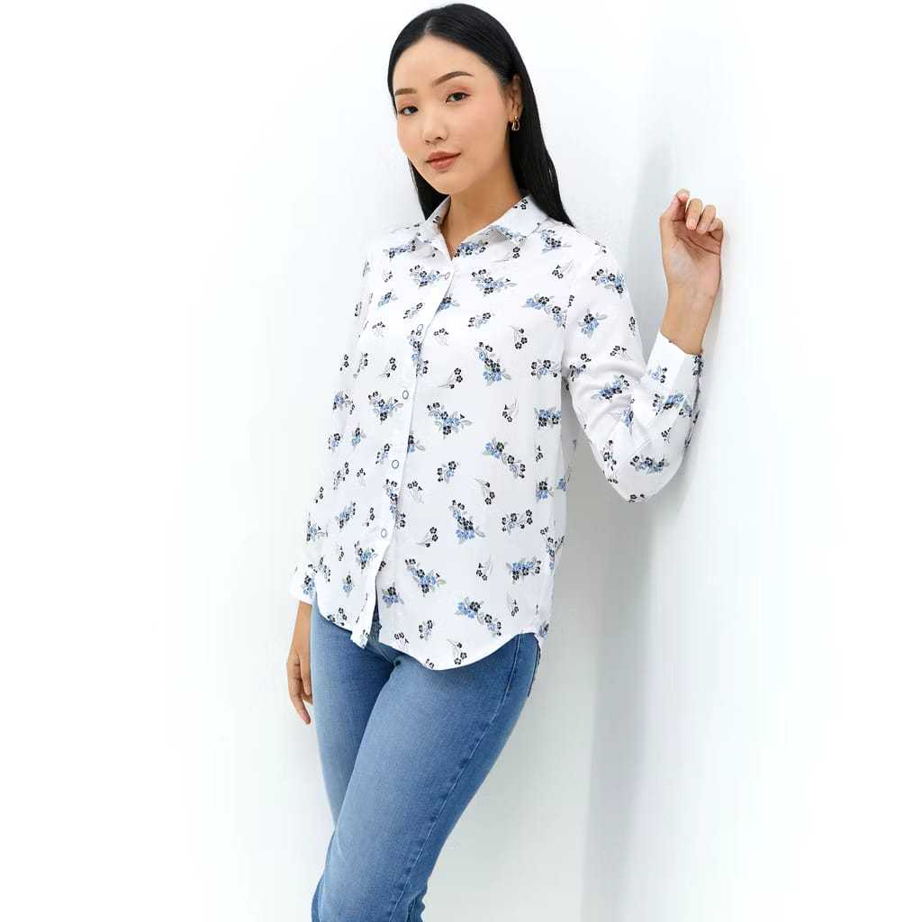 KEMEJA เสื้อเชิ้ตผู้หญิง Tatum Flower Blue Geela สําหรับผู้หญิงสําหรับผู้ใหญ่ - RITA