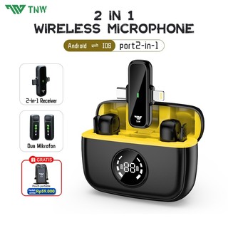 TNW A13 Wireless Microphone 2-In-1 Clip On Mic Wireless Dual Lavalier Mikrofon Iphone dan Charging Case Bluetooth Mikrofon Wireless Clip on untuk TikTok YouTube Facebook Live Stream