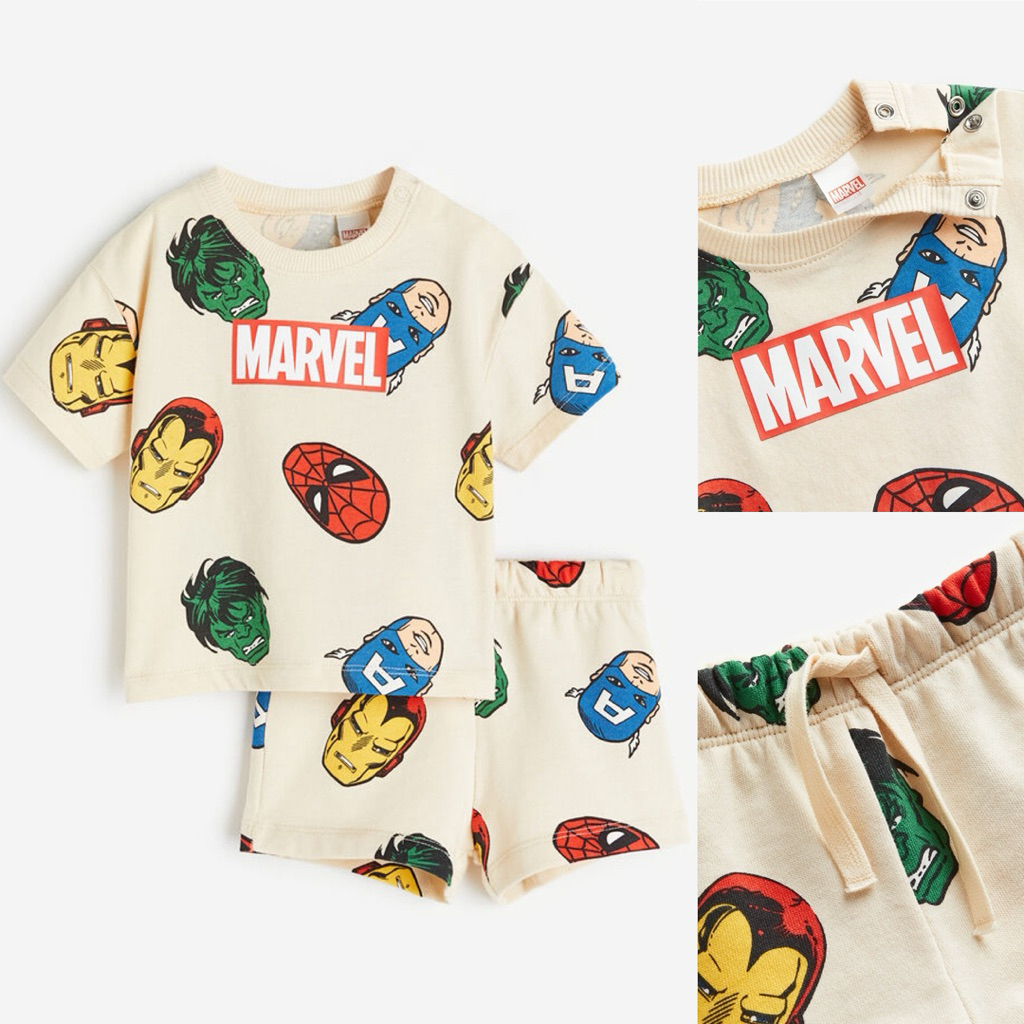 H&M kids set boy [สีเบจ/มาร์เวลฮีโร่] ต้นฉบับ