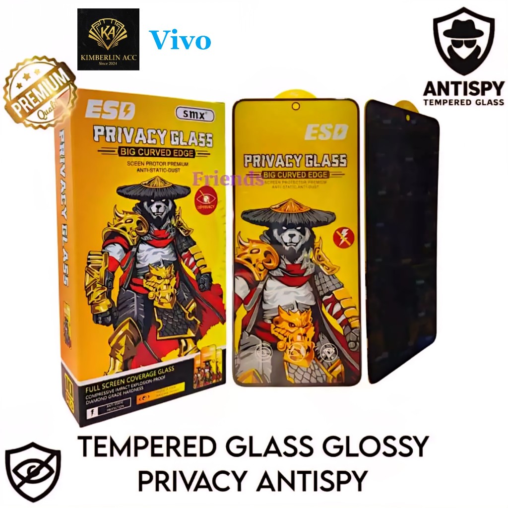 TEMPERED GLASS PANDA PREMIUM PRIVACY ANTI-SPY ESD ANTI-STATIC VIVO Y01-02-03-1S-11-12-15-16-17-18-19