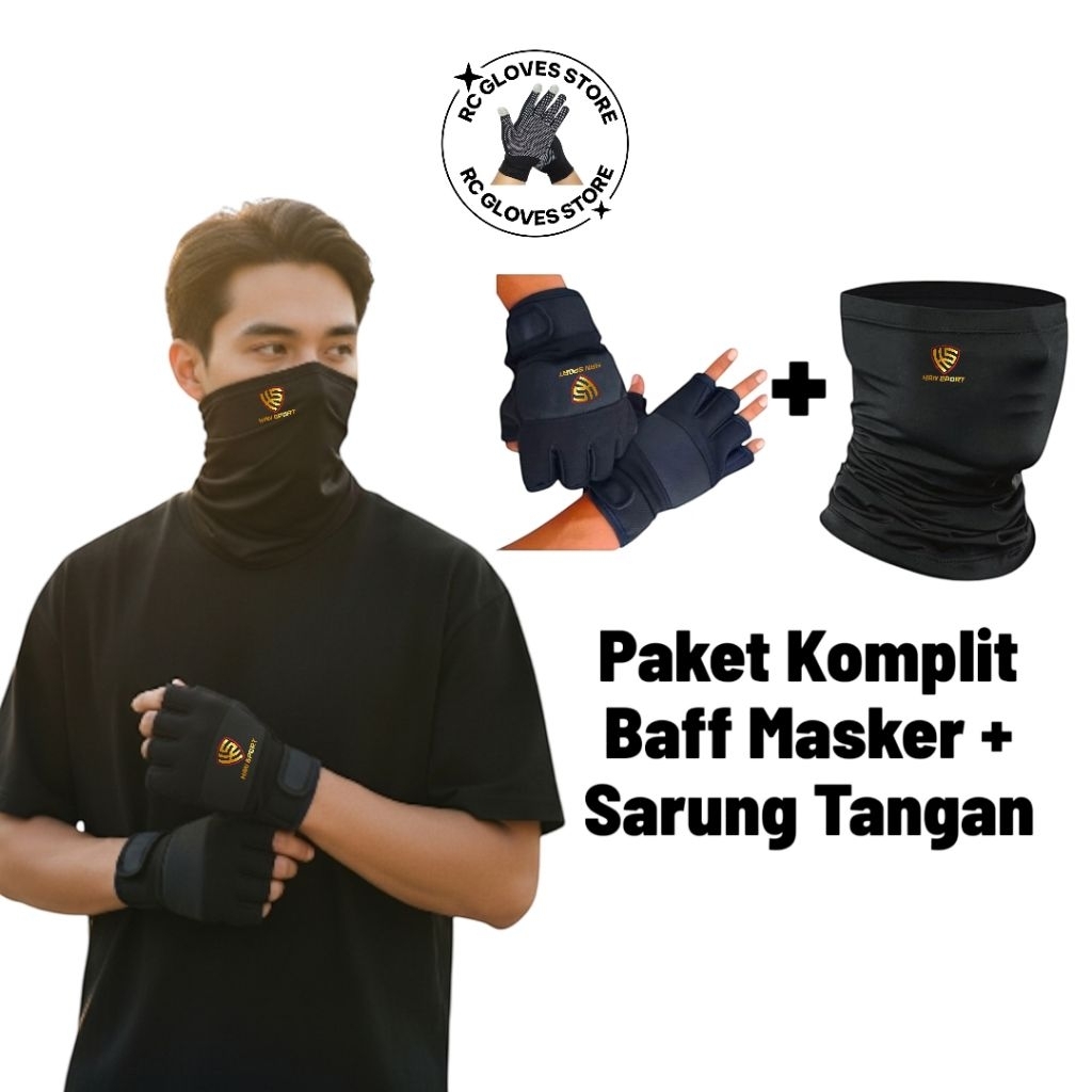 ถุงมือครึ่งนิ้ว Complete Package Kretekan + Baffi Black Mask (H4nsport)