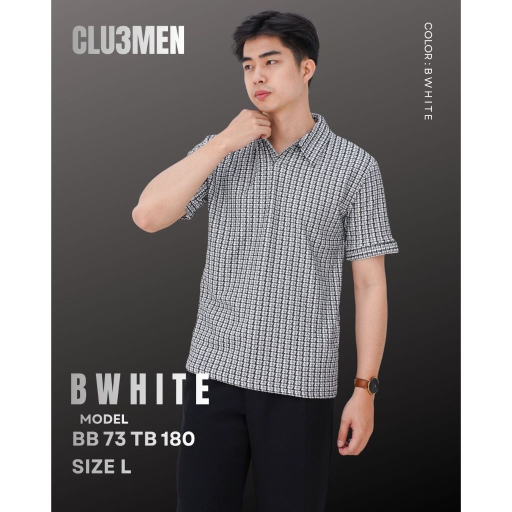 CLU3Men Pedro Tweed Knit Polo Mens Premium BWhite CM2