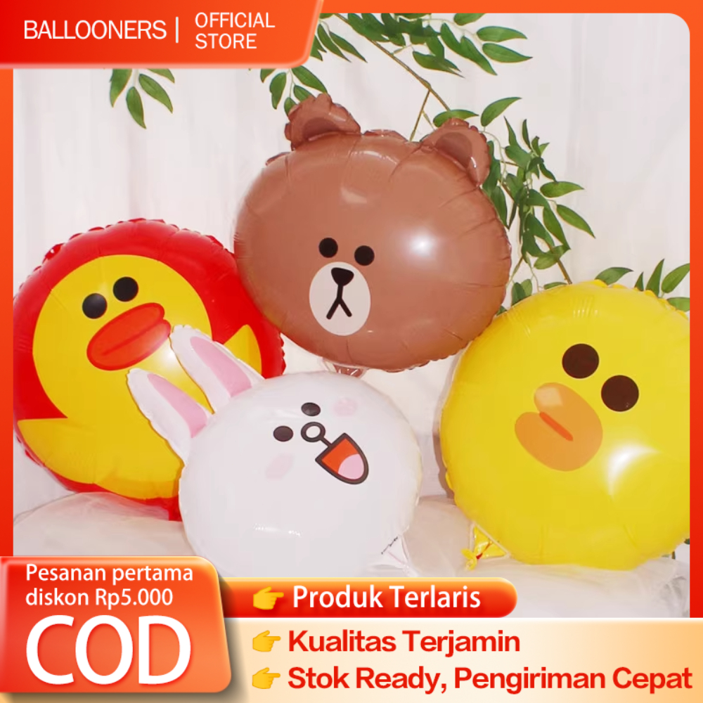 ลูกโป่งฟอยล์ Karun Head Character Bear Duck Rabbit Jumbo / Round Balloon Character Doll Birthday Dec
