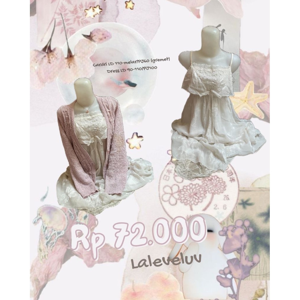 Lalevel pink cardi เดรสสีขาว shoujou vintage orikei igari heikaji