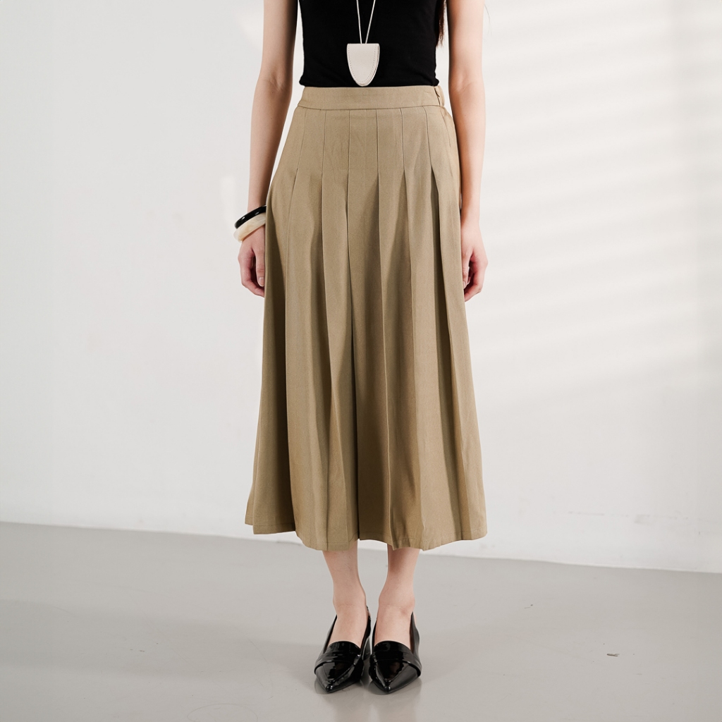 This Is April Jolin Skirt กระโปรง Midi อย่างเป็นทางการของผู้หญิง สีเทาและสีกากี