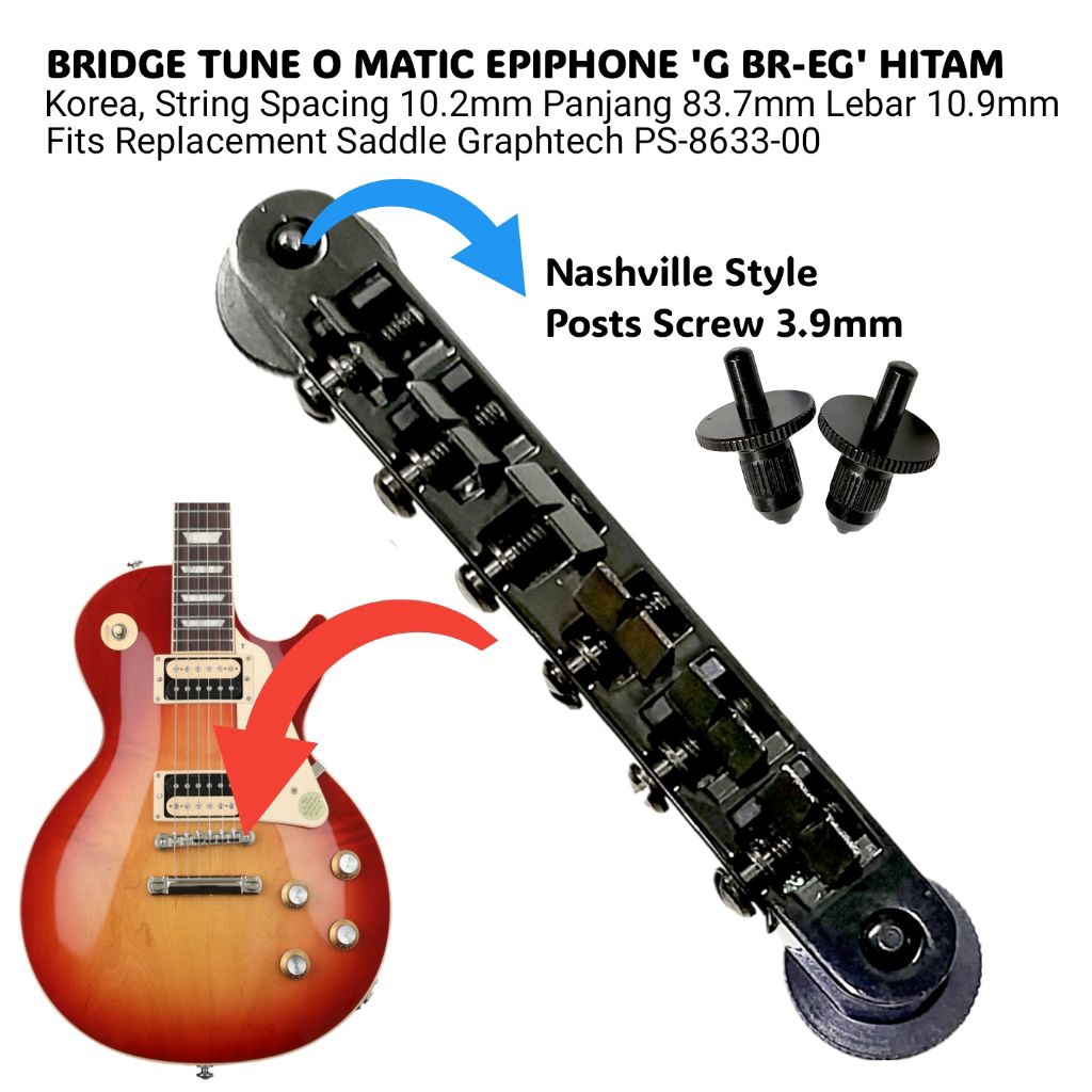 Bridge Guitar Tune O Matic Epiphone G-BR EG Black 89.7mm