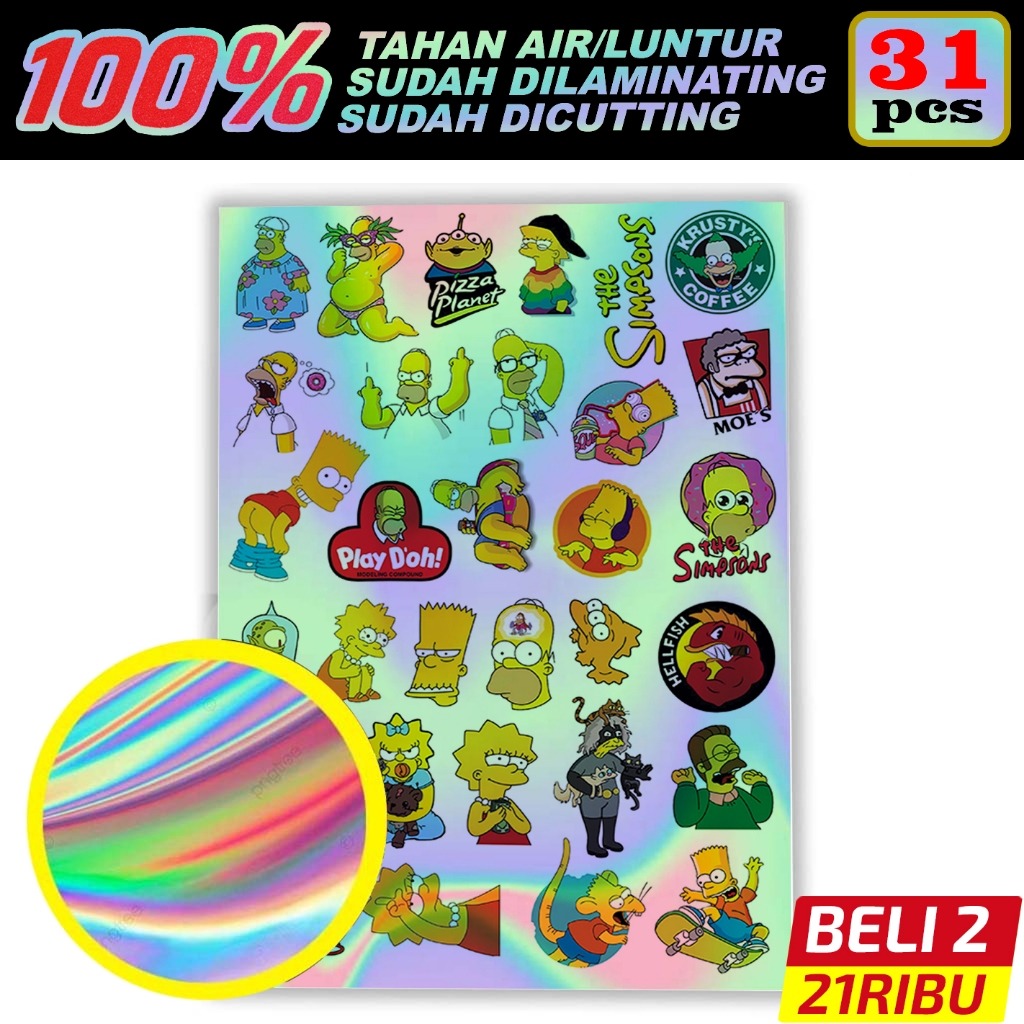 The Simpson Sticker / Waterproof Hologram Vinyl Waterproof / Aesthetic Motorcycle Helmet Sticker