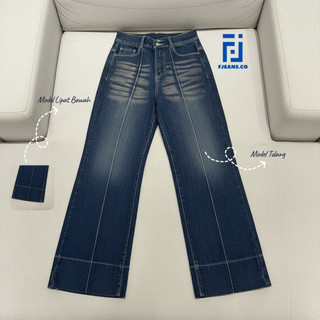 Celana Highwaist Loose Jeans Wanita Lipat Lebar Korean Style - Straight Jeans Baggy Stretch Soft - Celana Panjang Wanita