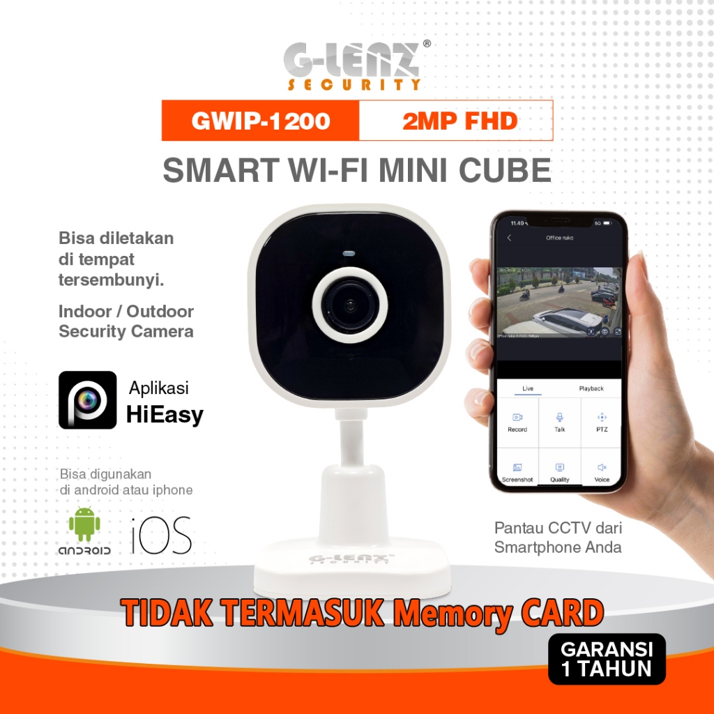 GLENZ กล้องวงจรปิด WIFI MINI CUBE 2MP - การประยุกต์ใช้ HiEasy - NON MEMORY CARD - MINI CCTV INDOOR -